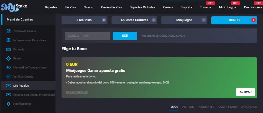 código promocional de mystake