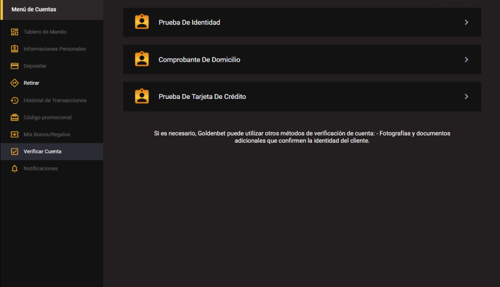 proceso de verificación goldenbet